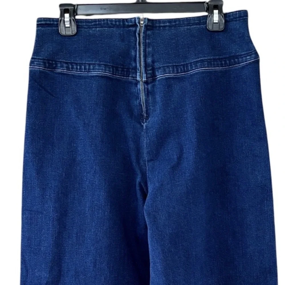 Mod Cloth Wide Leg Dark‎ Wash Jeans Back Zip High Rise Womens 12 Hippie Retro